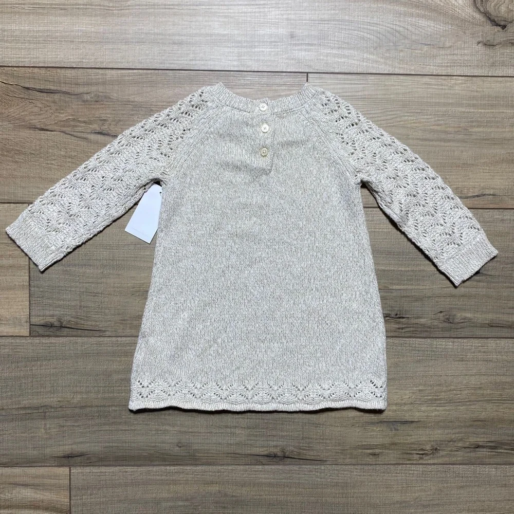 Baby B'gosh Baby Girls Shimmery Knitted Long Sleeve Dress‎ 18M Beige Gold